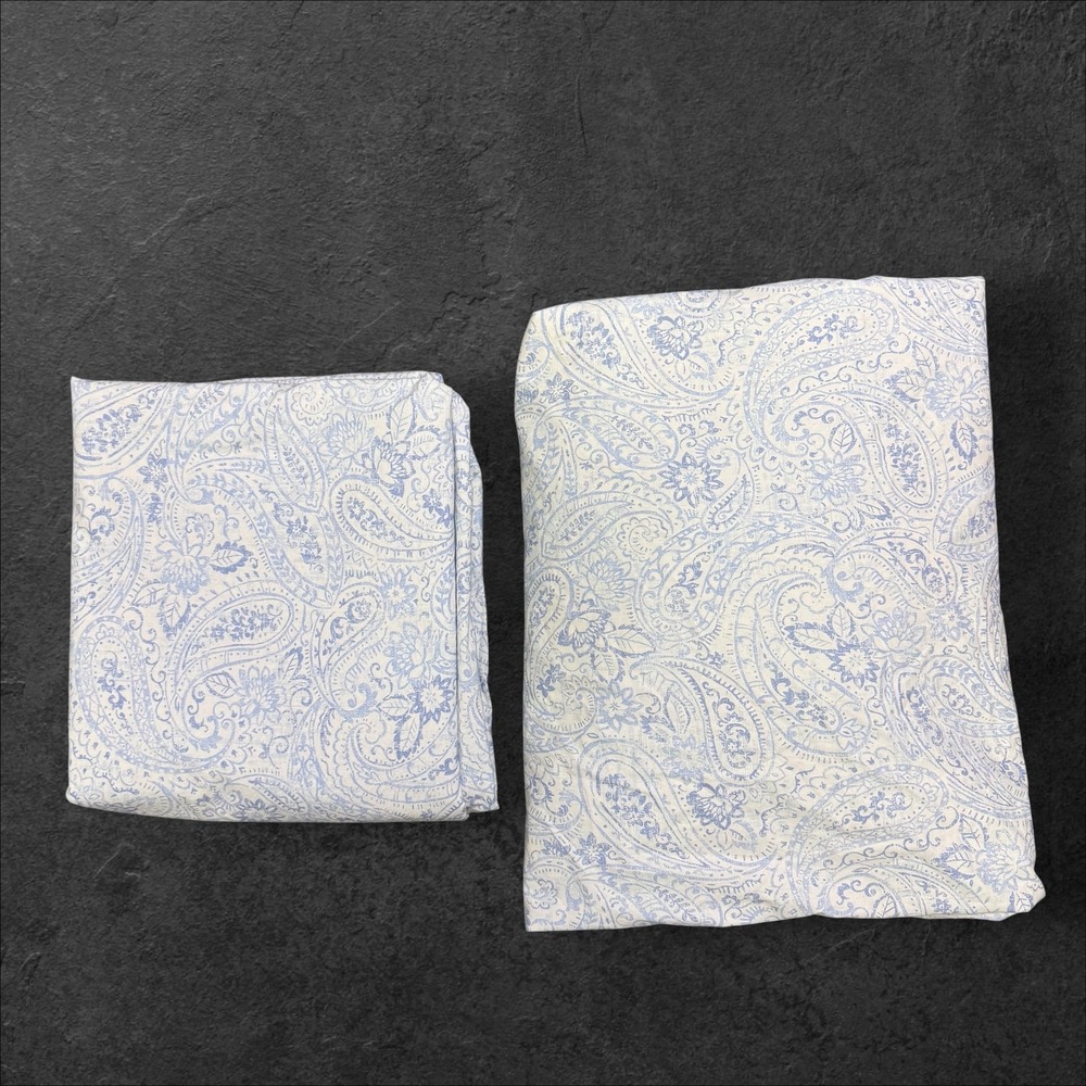 Vintage Ralph Lauren Full Blue White Paisley  Cotton Flat & Fitted Sheet Set